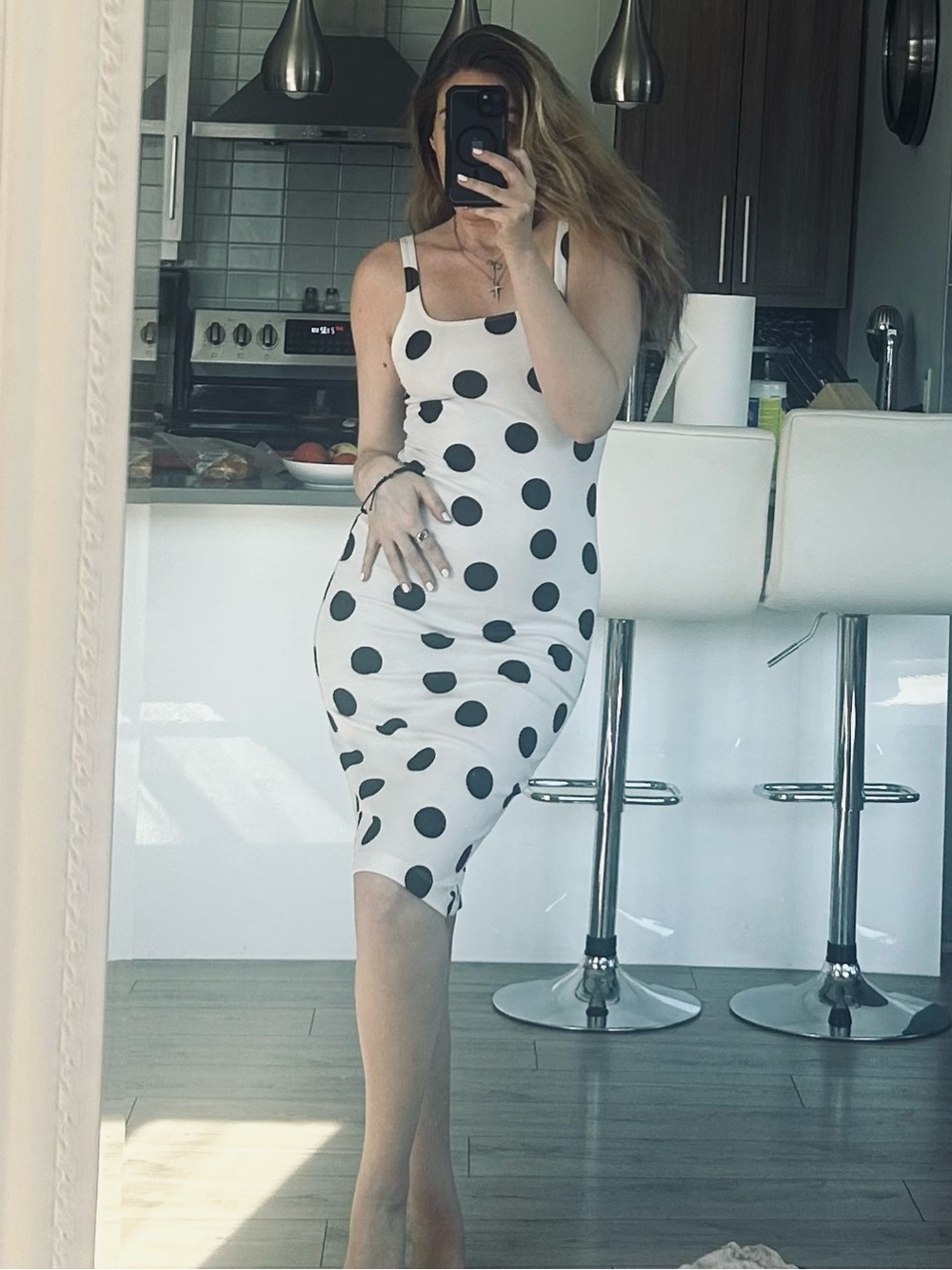 Zara White Polka Dot Bodycon Dress - Sleeveless Scoop Neck
